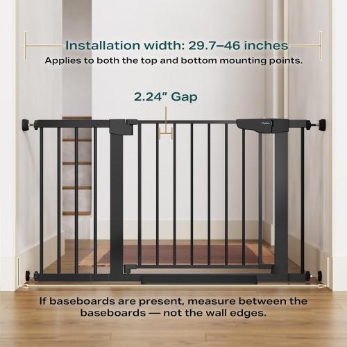 Cumbor 29.7-46 Baby Gate for Stairs, Auto Close & Dual Lock Dog Gate for the House, Mom's Choice Awards Winner-Pressure Mounted Pet Gates for Doorways & Hallway, Walk-Through Child Gate Indoor, Black