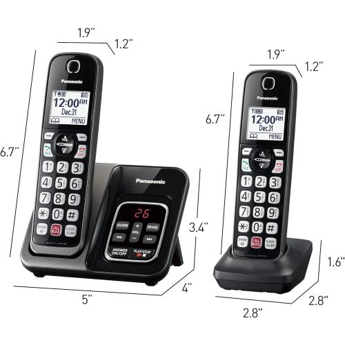 2Pack .. ..Panasonic Cordless Phone with Answering Machine, Advanced Call Block, Bilingual Caller ID and Easy to Read High-Contrast Display, Expandable System with 2 Handsets - KX-TGD833M (Metallic Black)