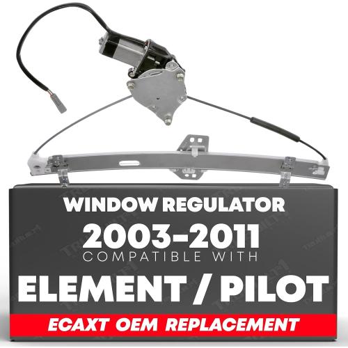 Power Window Regulator w/Motor Assembly Upgraded Metal, Rear Passenger Side - Compatible with 2003-2011 Honda Element, 2003-2008 Honda Pilot - w/ 2 Pin Plugs - OEM 72710-S9V-A01, 72710-S9V-A02
