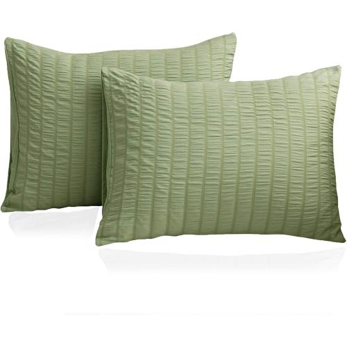 Soft Pillow Cases Set of 2, Seersucker Pillowcase Wrinkle, Fade, Stain Resistant, 100% Brushed Microfiber, King Size 20x40 Inches Pillow Covers with Envelope Closure, Green Bean