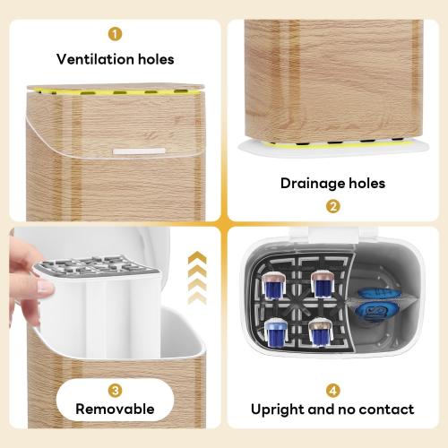 GFWARE Toothbrush Holders with Cover - 5 Slots Toothbrush and Toothpaste Holde Kids Tooth Brush Holder for Bathroom, Detachable Bathroom Sink Organizer countertop, Wood