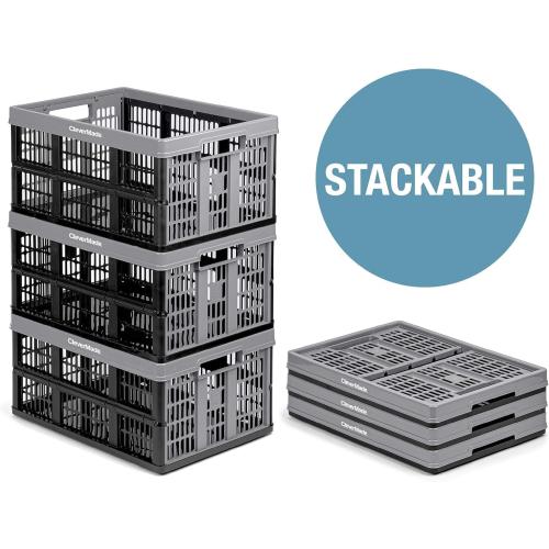 Size 11 Gallon 3 Pack Color Black CleverMade Collapsible Utility Crates-Obsidian 3pck 45L / 11 Gal holds 66 lbs - Stackable Containers Heavy Duty Capacity Crates Space-Saving Baskets