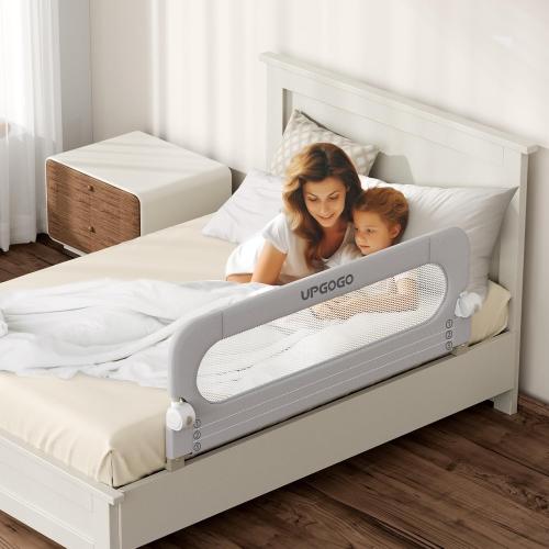 UPGOGO Folding Bed Rail for Toddlers,Baby Bed Rail Guard with Reinforced Anchor Safety System,Fit Bunk,Full Size,Queen,King,Twin(Grey,59x23.6)