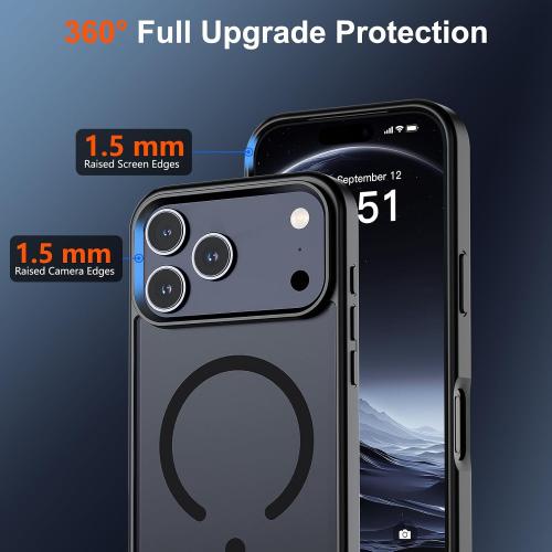 SUPFINE Magnetic for iPhone 17 Pro Case (Compatible with MagSafe)(Military Grade Drop Protection) Translucent Matte Shockproof with Anti-Fingerprint Phone Cover,Black