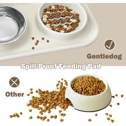 Waterproof Silicone Cat Food Bowls, Stainless Steel & Silicone Slow Feeder Double Bowls, Non-Skid & Non-Spill Raised Edge, Food and Water Feeder for Cat and Puppy