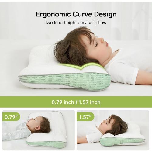 Toddler Pillow 2-6 Year Old,PP Cotton Kids Pillow for Sleeping,Partially Filled PE Hose,Supports Cervical Vertebrae,Kids Pillow for Side Sleeper, Sleeping on The Back, Traveling (Green)