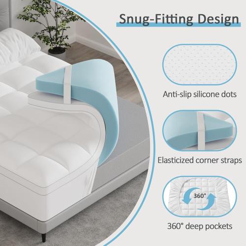 Dual Layer 4.5 Inch Memory Foam Mattress Topper Queen, 2.5 Inch Cooling Memory Foam, 2 Inch Thick Pillow Top Mattress Pad Cover for Hard Bed, Soft Fluffy & Pressure Relief & Medium Support