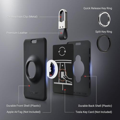 PROfezzion Tesla Key Card Holder with AirTag Slot, Key Card Protective Case Cover Designed for Tesla Model 3 Y S X Cybertruck - White