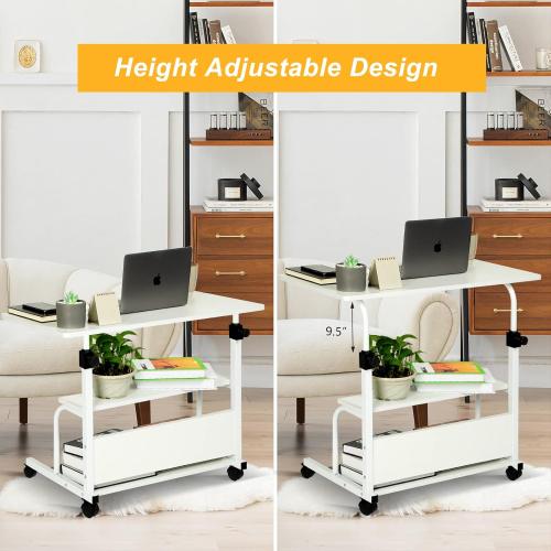 QZMDSM Portable Desk with Wheels Small Standing Desk on Wheels Adjustable Height Rolling Desksfor Home Office Study White