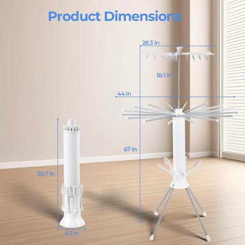 Size 3 Tier Portable Clothes Drying Rackwith 4 Pulleys,Indoor and Outdoor Collapsible Rack Clothing with Shoe Drying Rack for Space Saving