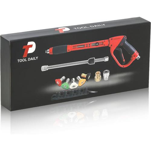 Tool Daily Deluxe Pressure Washer Gun, with Replacement Wand Extension, 5 Nozzle Tips, M22 Fitting, 40 Inch, 5000 PSI