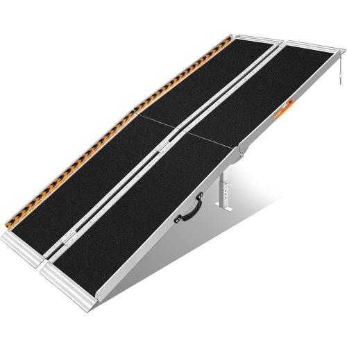 FACHNUO Size 7 Feet Portable Wheelchair Ramp with Sopport Legs, Non-Skid Aluminum Handicap Ramps with Handle, Folding Threshold Wheel Chair Ramp for Home Steps, Stairs, Entry,Doorways, 800LBS Capacity