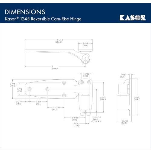 Silver Kason 1245 Reversible Cam-Rise Hinge, 1 to 1/8 Inch Offset, 11245000040