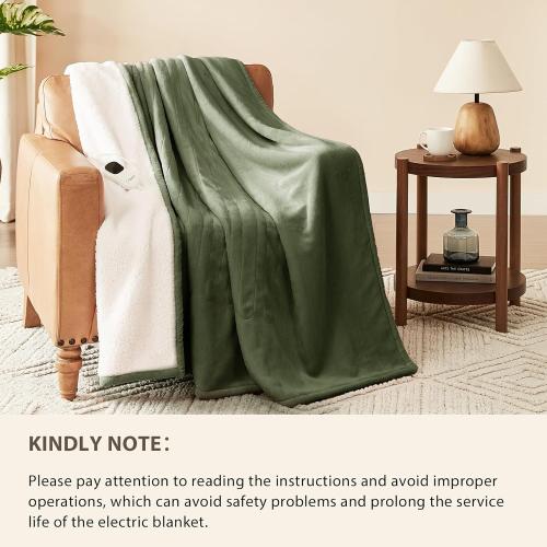 Homemate Electric Heated Blanket Queen Size - 84x90 Heating Blanket Queen Size Dual Control 1/2/4/6/8 Hours Auto-Off 10 Heat Level Over-Heat Protection Flannel Sherpa ETL Certification