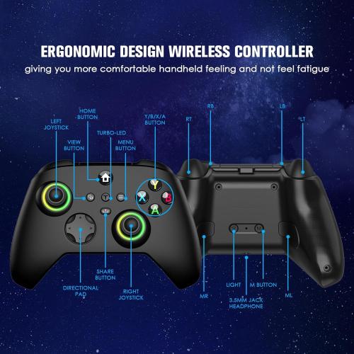 Fisherg Wireless Controller Compatible With Xbox One, Xbox Series X/S, Xbox One X/S, PC, 2.4GHz Gamepad With RGB LED Light, Black