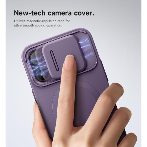 SURITCH for iPhone 14 Pro Max Case with Magnetic Camera Slide Cover and Adjustable Kickstand, Compatible with MagSafe, Shockproof Bumper Case Slim Protective Cover 6.7 Inch, Dark Purple