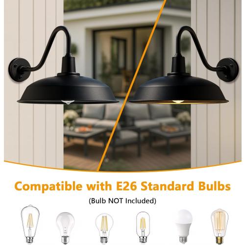21 Large Black Outdoor Gooseneck Barn Light, Modern Vintage Style Barn Gooseneck Light for Garages, Farmhouses and Porches