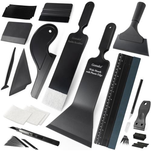 Gomake Window Tint Kit Vinyl Wrap Tool Car Windshield Back Window Tinting Tools with Bulldozer Squeegee Scrubber Paddle,Rubber Blade Scraper,Film Cutter for Car Wrapping,Vinyl Film Installation