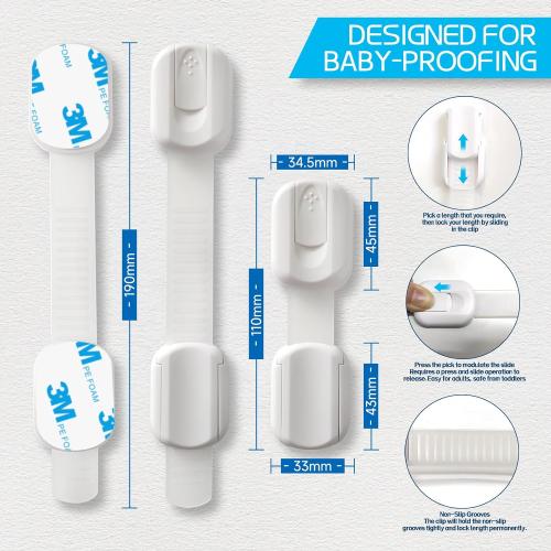 Child Safety Cabinet Locks, 8-Pack, Easy Install with 3M Adhesive, No Screws or Drilling, Multi-Purpose Latches for Cabinets, Drawers, Doors, Kitchen, Ovens, Toilets