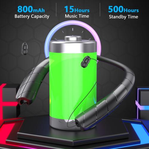 Neckband Bluetooth Headphones Speaker 2 in 1，Wireless Wearable Speaker with Retractable Earbuds, 3D Stereo Sound, Portable Speaker and Headset w/Bulit in Mic for Home, Office and Outdoors