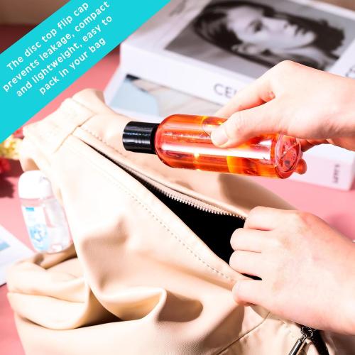 Roshtia 100 Pack 3.4 oz Travel Bottles for Toiletries, Clear Refillable Plastic Bottles with Disc Top Flip Cap, Leak Proof Empty Containers for Lotion, Shampoo, Essential Oil, Bulk Travel Size(Black)