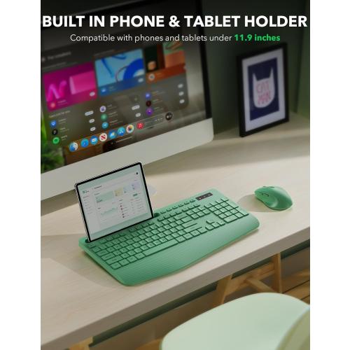 Wireless Keyboard and Mouse Combo - Full-Sized Ergonomic Keyboards with Wrist Rest, Phone Holder, Sleep Mode, Silent 2.4GHz Cordless Combo for Computer, Laptop, PC, Mac, Windows -Trueque