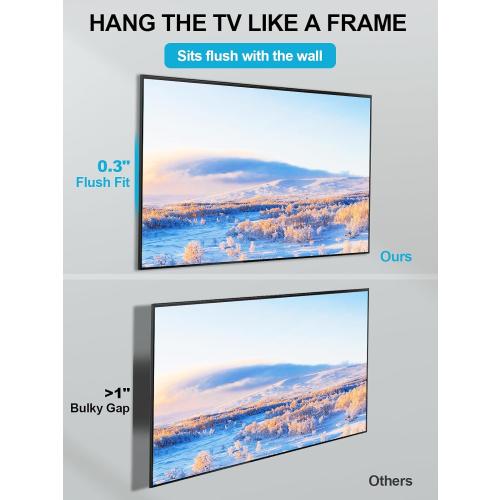 Ultra Slim TV Wall Mount Compatible with 14-80 Flat & Frame TVs Only, 0.3 Micro-Gap Low Profile TV Mount, Minimalist Look, Blends Any Interior, Hold up to 100Lbs