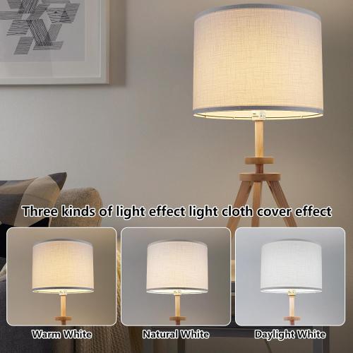 Drum Lamp shades Set of 2, White Line Lamp Shades for Table Lamps Floor Lamp, 13 Top X 13 Bottom X 10 High Large Fabric Lamp Shades, Easy Assembly Replacement Lampshades