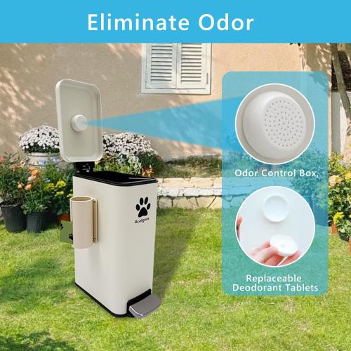 Dog Poop Trash Can Outside with Magnetic Bag Dispenser-Metal Dog Waste Container Odor Control- Rust Proof& Waterproof-Outdoor Waste Trash Can with Lid-Garbage Can&Foot Pedal-Pet Poop Bucket Soft Close