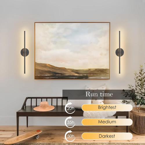 Battery Operated Wall Sconces Set of Two, with Remote Control, Dimmable, Warm White/Natural White/Daylight/RGB, 350°Rotate, LED Black Wireless Wall Light for Living Room, Bedroom, 20.4 Inch