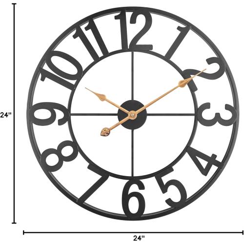24 Inch Wall Clock for Living Room Decor, Modern Industrial Wall Clocks Battery Operated, Silent Non-Ticking Analog Metal Clock for Dining Room, Bedroom, Home, Office