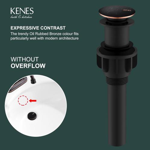 KENES Oil Rubbed Bronze Pop Up Bathroom Sink Drain Stopper Without Overflow