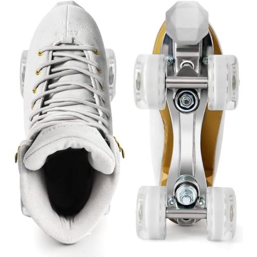 Size 9 Color Grey Roller Skates for Women or Men with Height Adjustable Rubber Stoppers Retro Suede Quad Roller Skates for Outdoor and Indoor