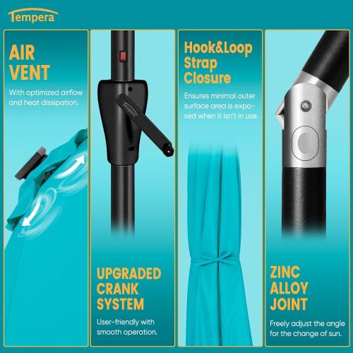 Tempera Teal Solar Patio Umbrella 40 LED Lighted Outdoor Umbrella Table Market Umbrella with Push Button Tilt and Crank, Solar Umbrella with Sturdy Pole&Fade Resistant Canopy, Easy to Set
