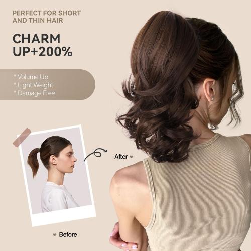 14 Inch Ponytail Extension - Soft Wavy Pony Tails Hair Extensions, Claw Clip Ponytail Extension, Synthetic Hair Extensions Ponytail, Clip in Ponytail (Color: Light Brown With Blonde Highlights)