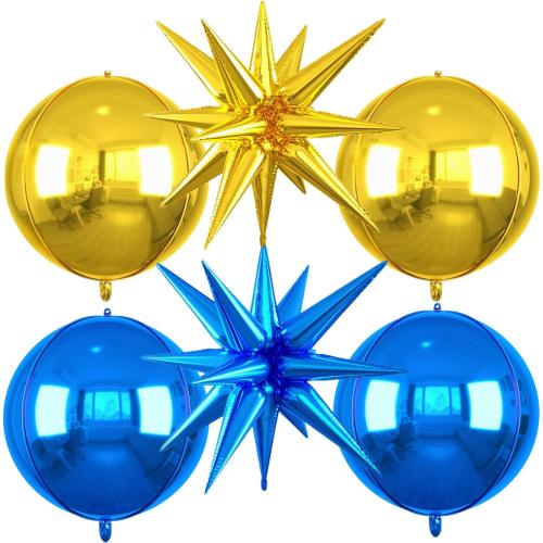 6pcs 22 inch Blue Gold Star Balloons and 4D Large Foil Balloons, Gold Foil Star Balloon Dark Blue 4D Aluminum Balloon For Birthday Baby Shower Party Wedding Father's Day Graduation men boys Decor