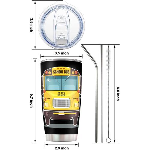 Bus Driver Gifts for Women Men, School Bus Driver Appreciation Gifts, 20oz Bus Driver Tumbler Cup, School Bus Driver Coffee Travel Mug, Bus Driver Insulated Stainless Steel Drinking Cup