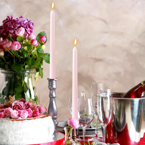 10 Inch Pale-Pink Taper Candles for Home Decoration, 10 Pack Unscented Candlesticks for Dinner Wedding Party, Smokeless and Dripless Candle Sticks
