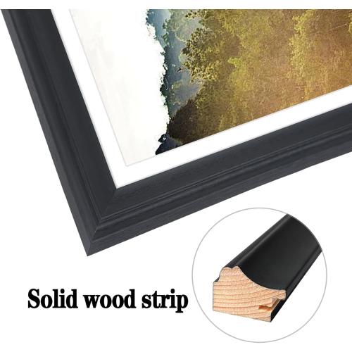 17x28 Picture Frame Solid Wood Black, Display 15x26 (With mat) or 17x28 (Without mat) Photos, Poster, Painting,Puzzles (X23B1728W1526)