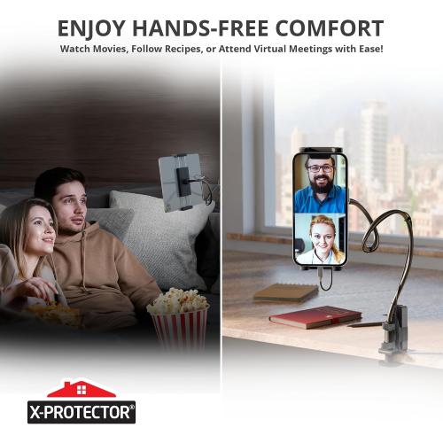 X-Protector Tablet Stand for 4.7 - 11 Devices - Holder for Bed with Cable Clips & Power Bank Holder - Mount Compatible with iPad Air/Pro/Mini, Amazon Kindle/Fire HD, iPhone