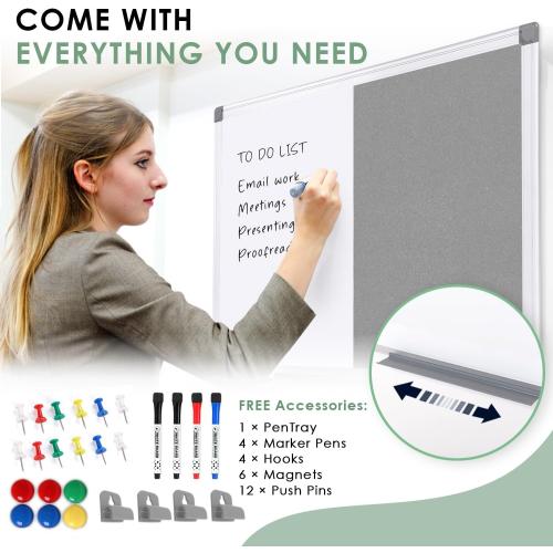 Combination Magnetic Whiteboard & Fabric Board,Dry Erase Board Bulletin Board 36x24inches Combo Vision Board for Wall,Home,School,Office