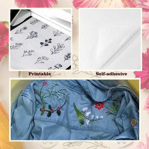 Karpoulra 6 Sheets 8.5x11 Sticky Water Soluble Embroidery Stabilizer, Dissolvable Printable Self Adhesive Wash Away Stabilizer for Print or Draw Patterns Hand Machine Embroidery