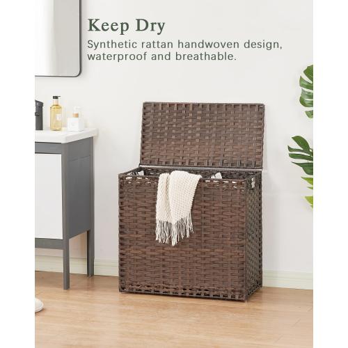 SETVSON Laundry Hamper with Lid Laundry Basket 132 L (35 Gal) Wicker Clothes Hamper, Handwoven Rattan Hamper with Handles and 4 Removable Liner Bags, 6 Mesh Bags for Laundry Bedroom Brown