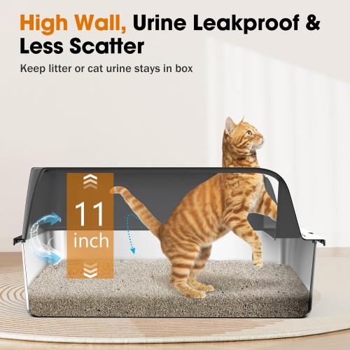 Size XL 2PACK Stainless Steel Litter Box, Extra Large Litter Boxes for Big Cats, XL Metal Cat Litter Box with Lid High Sides, Anti-Urine Leakage, Non-Sticky, Scoop Included