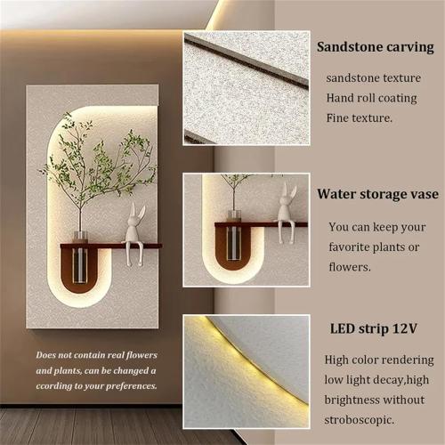AICHENG 3D Sandstone Wall Art with Warm LED Lights 《Remote Control Switch》 - Modern Decorative Panel for Entryway, Living Room & Bedroom