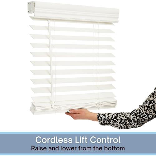 LOTUS & WINDOWARE Cordless 2-inchFaux Wood Blind 70 Wide x 48 Long,(Soft White-Antique White),Smooth, Room Darkening, Horizontal Blinds for Living Room, Bedroom, Interior Door Windows - 70 x 48,Sof