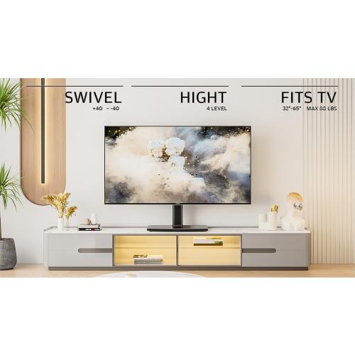 Universal Swivel TV Stand/Base Table Top TV Stand 32 to 65 inch TVs 80 Degree Swivel, 4 Level Height Adjustable, Heavy Duty Tempered Glass Base, Holds up to 88lbs Screens, HT04B-002