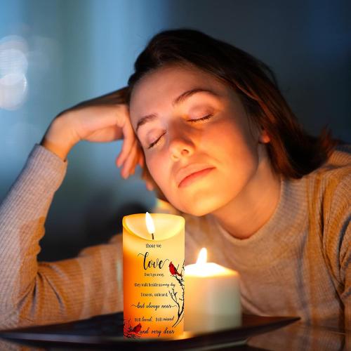 Memorial Candles Sympathy Gifts LED Flameless Cardinal Bereavement Candles for Loss of Loved One Sympathy Cardinal Gifts Battery Candle for Prayers(Simple Style)