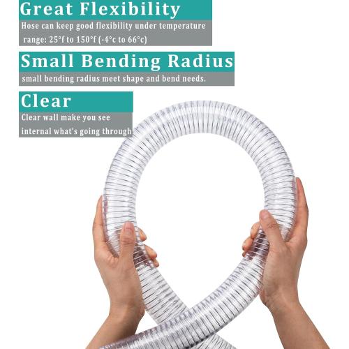 Flexible Hose 1 1/2 id - 10ft Clear PVC Spiral Steel Wire Reinforced Vinyl Tubing 1.5 inch Plastic Vacuum Pipe Flex Suction Hose for Dust Collection Boat Marine Pump, Drain Water Fuel Gas