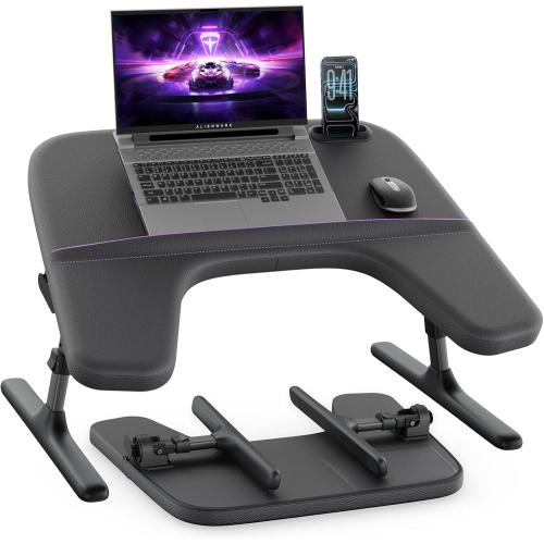 SAIJI Laptop Lap Desk for Bed & Couch, Adjustable Height & Angle Bed Desk with Soft Armrest for Adults, Ergo Curve Folding Bed Table for Working, Reading and Gaming, Laptop Desk for Bed (Black)